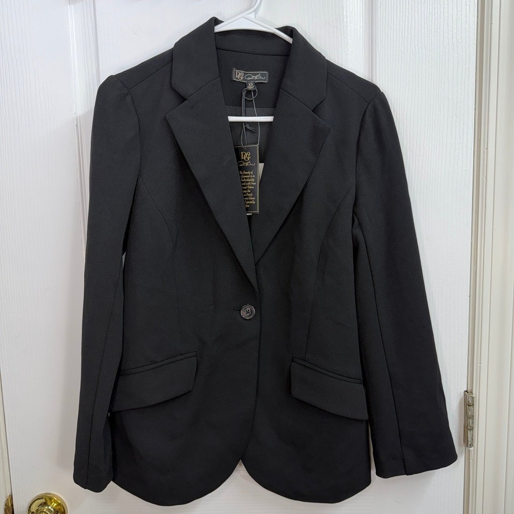 NEW DG2 Diane Gilman black stretch double breasted business blazer jacket XS